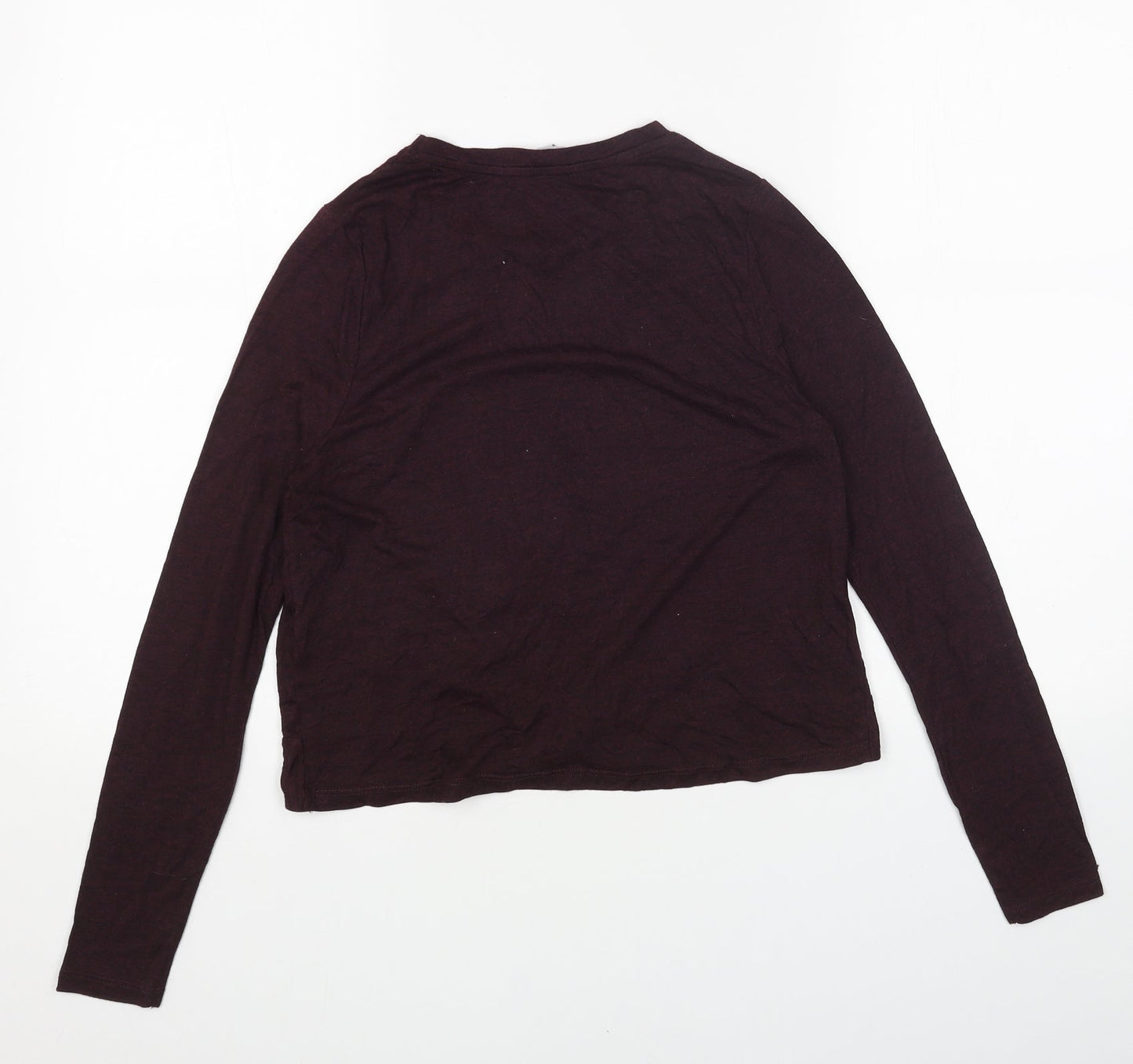 Red Herring Womens Purple Cotton Cropped Blouse Size 10 Scoop Neck - Knot Front