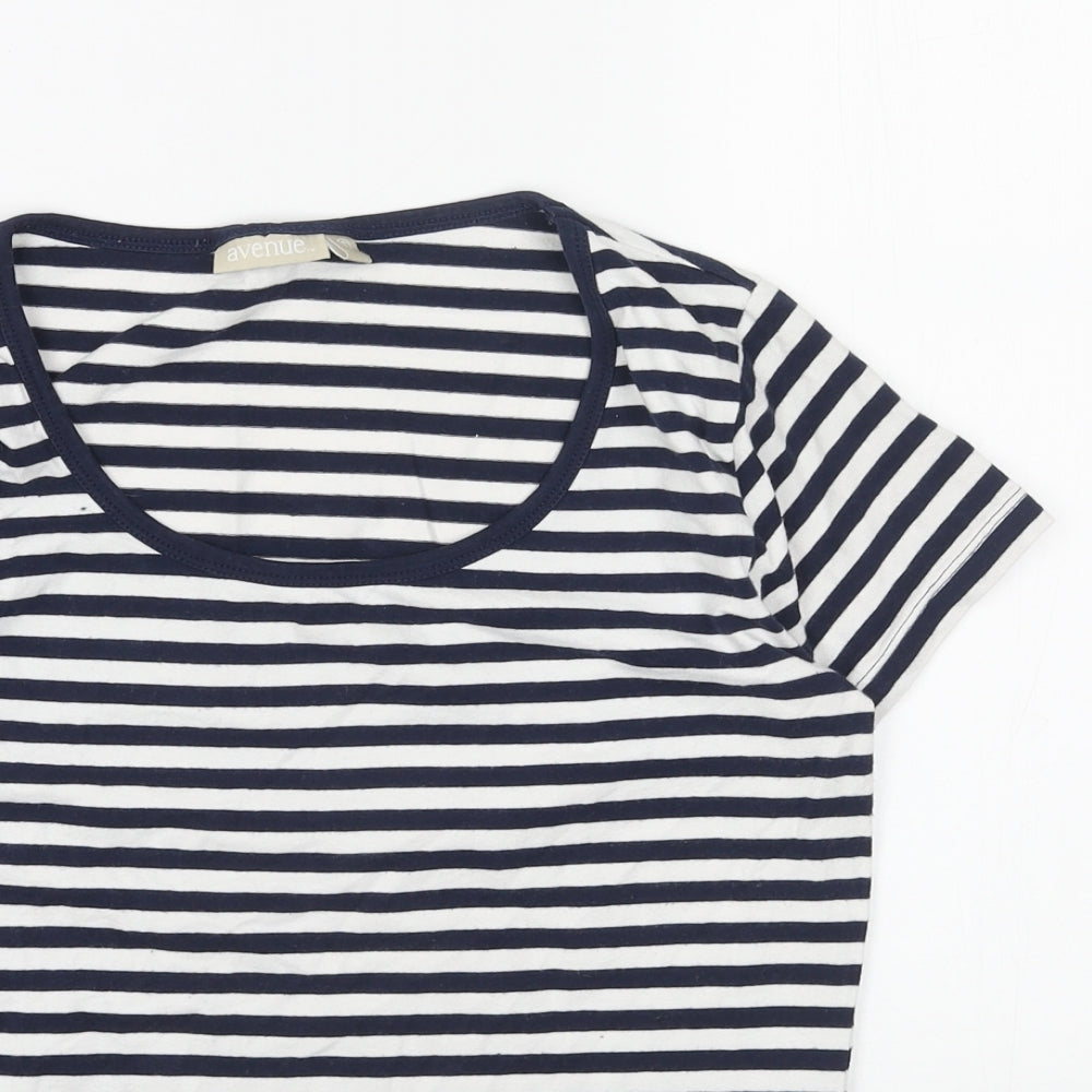 Avenue Womens Blue Striped Cotton Basic T-Shirt Size S Scoop Neck
