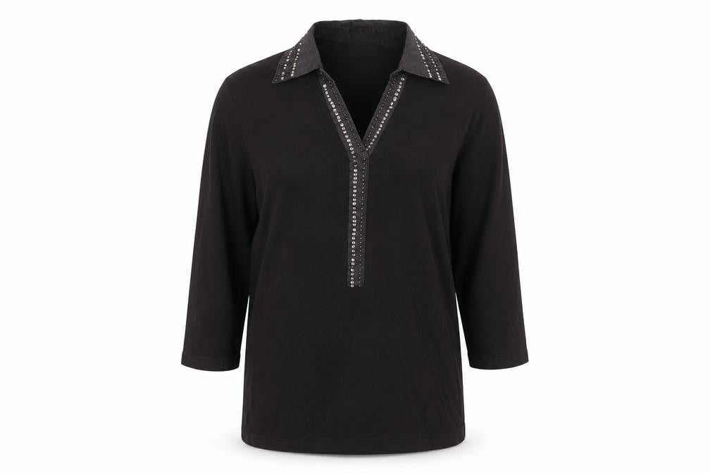 Olsen Womens Brown Cotton Basic Blouse Size 12 Collared