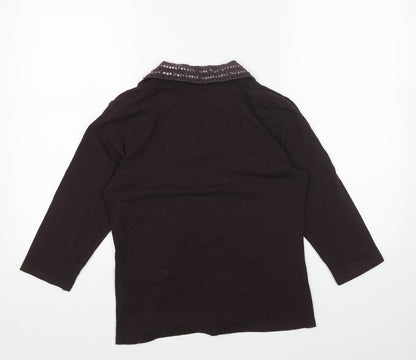 Olsen Womens Brown Cotton Basic Blouse Size 12 Collared