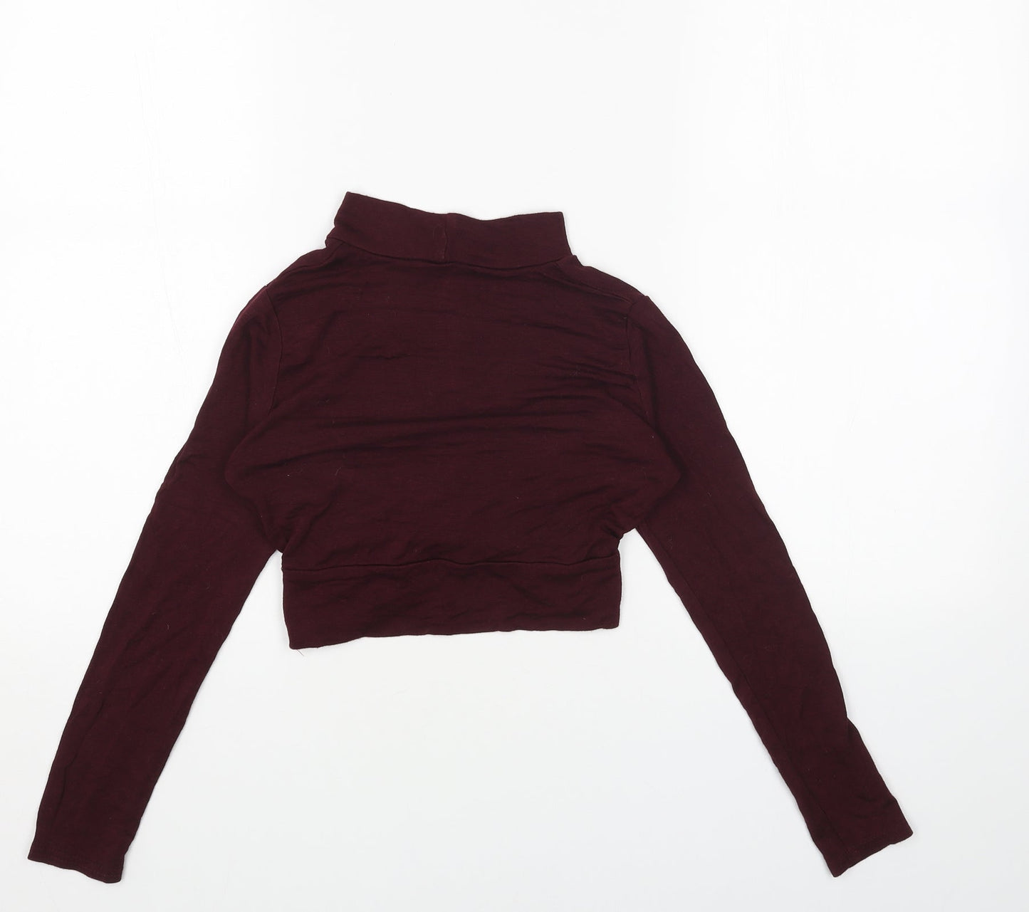 Topshop Womens Red Cotton Cropped Blouse Size 4 High Neck - Knot Front