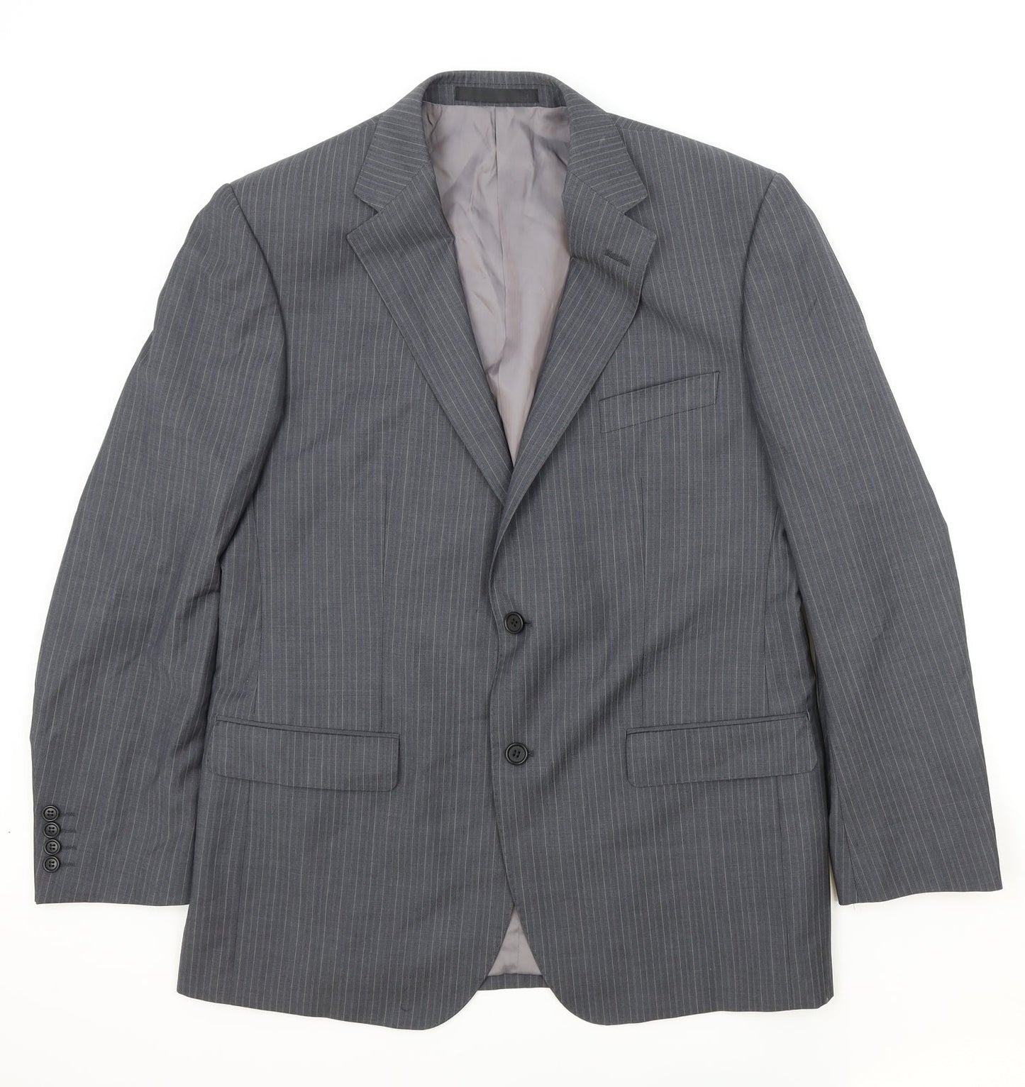 Marks and Spencer Mens Grey Striped Wool Jacket Suit Jacket Size 42 Regular