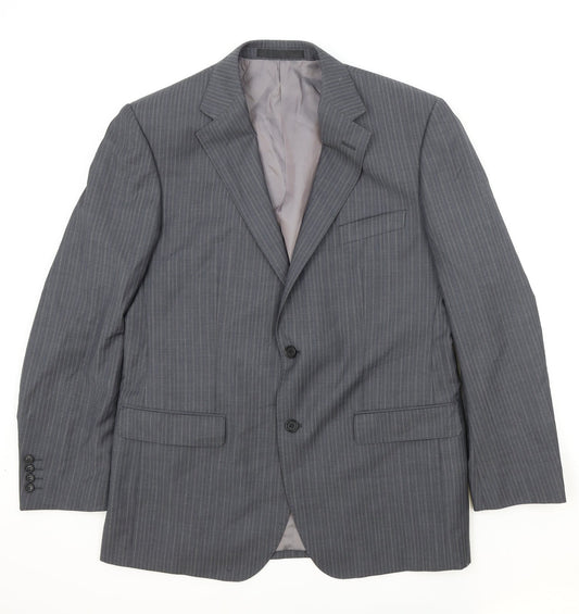 Marks and Spencer Mens Grey Striped Wool Jacket Suit Jacket Size 42 Regular