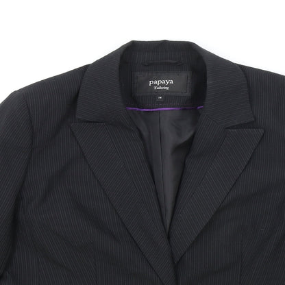 Papaya Womens Black Striped Polyester Jacket Blazer Size 14
