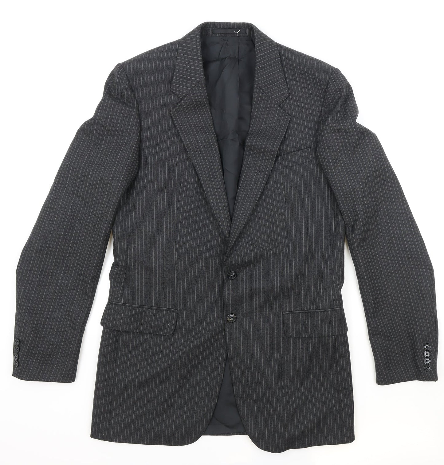 St Michael Mens Grey Striped Polyester Jacket Suit Jacket Size 38 Regular