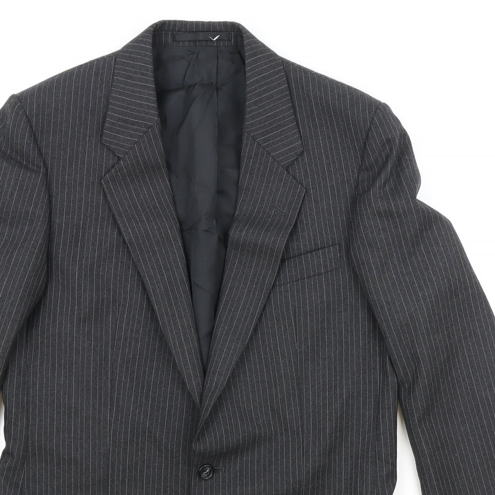 St Michael Mens Grey Striped Polyester Jacket Suit Jacket Size 38 Regular