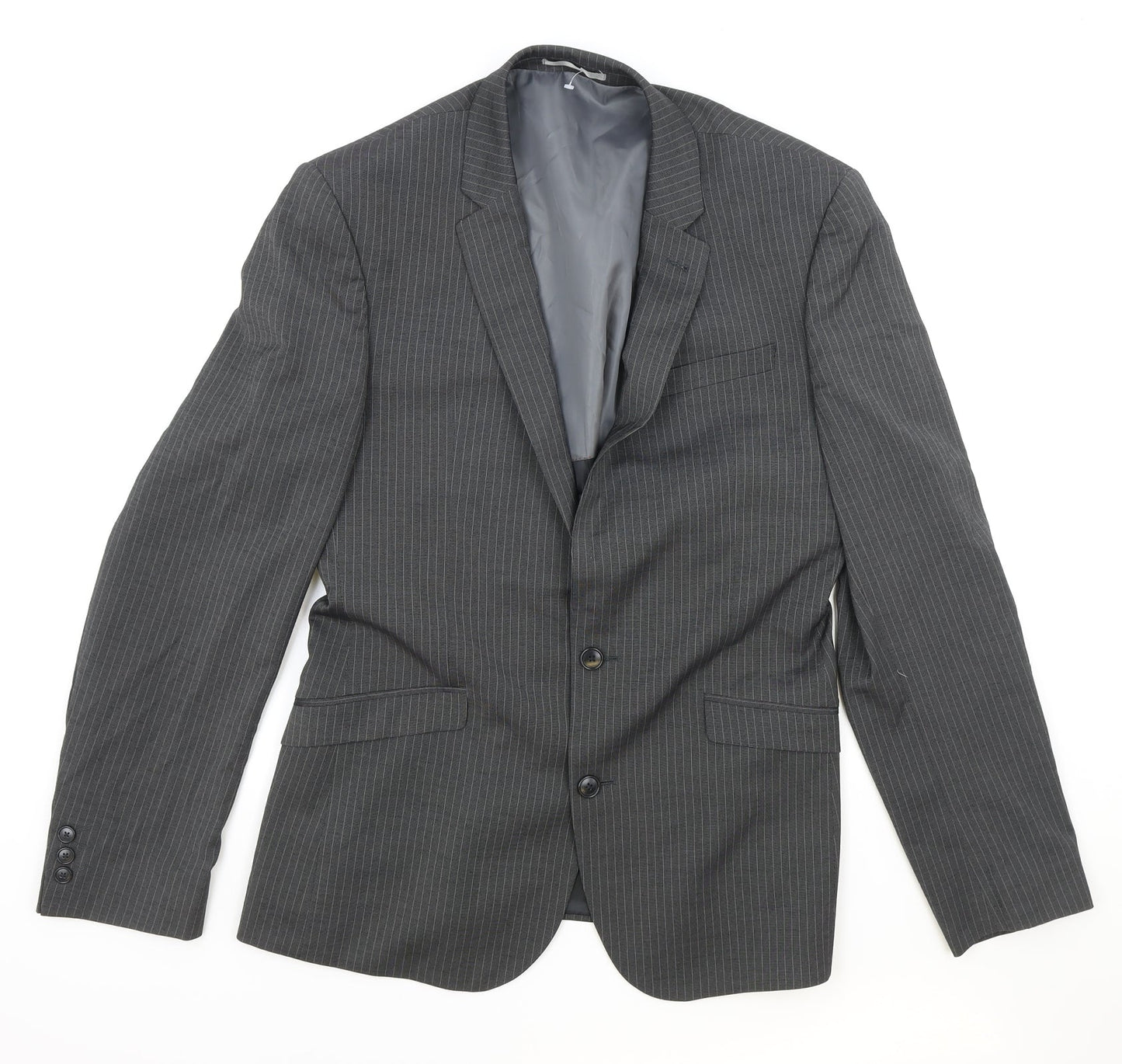 NEXT Mens Grey Striped Polyester Jacket Blazer Size 40 Regular