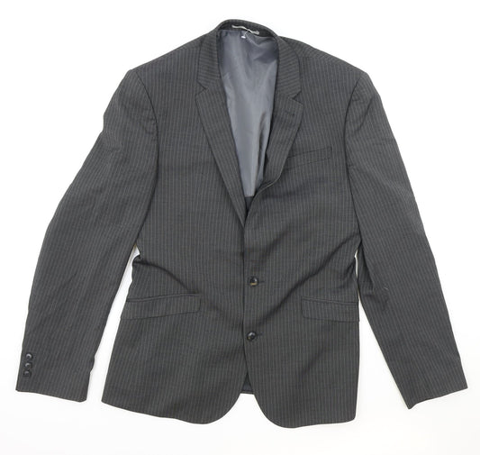 NEXT Mens Grey Striped Polyester Jacket Blazer Size 40 Regular