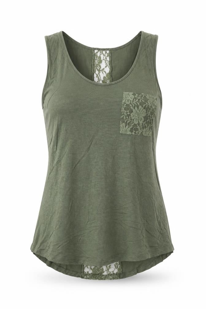 Glitz Womens Green Viscose Basic Tank Size M Scoop Neck - Lace Detail