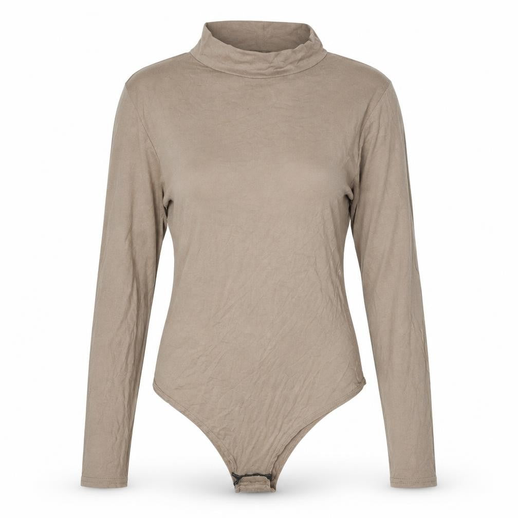 Trendy Womens Beige Viscose Bodysuit One-Piece Size S Snap