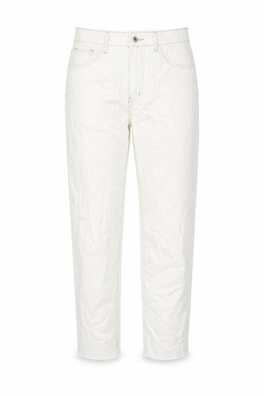 PRETTYLITTLETHING Womens White Cotton Straight Jeans Size 12 L31 in Regular Zip - Distressed Hems