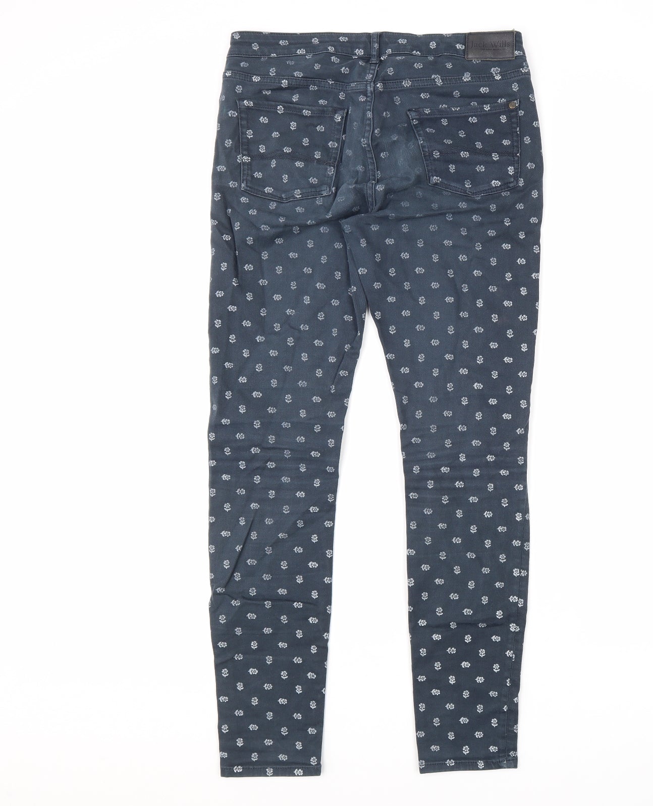 Jack Wills Womens Blue Floral Cotton Skinny Jeans Size 30 in L30 in Regular Zip