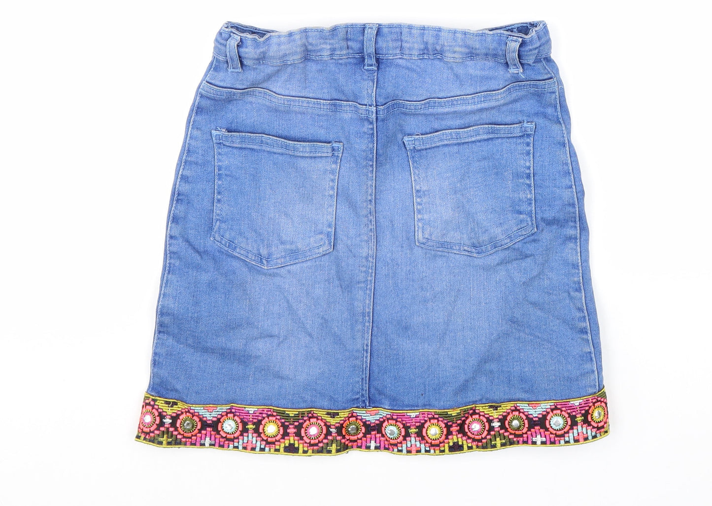 River Island Girls Blue Geometric Cotton Straight & Pencil Skirt Size 12 Years Regular Snap