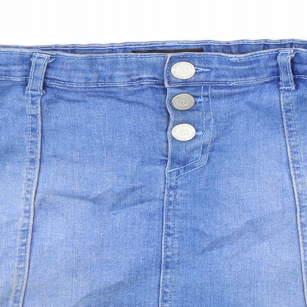 River Island Girls Blue Geometric Cotton Straight & Pencil Skirt Size 12 Years Regular Snap