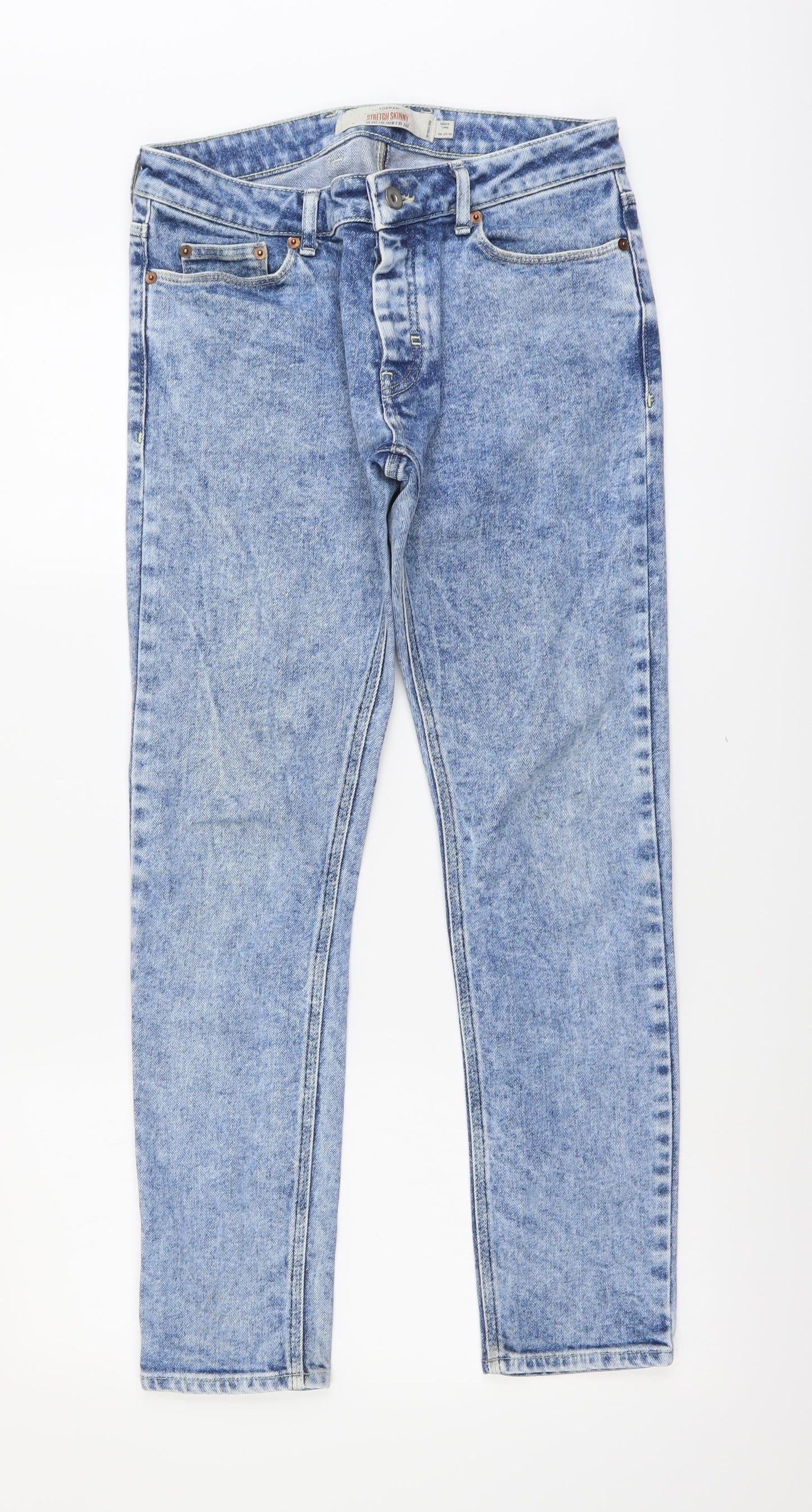 Topman Mens Blue Cotton Skinny Jeans Size 30 in L28 in Regular Button - Vintage Wash