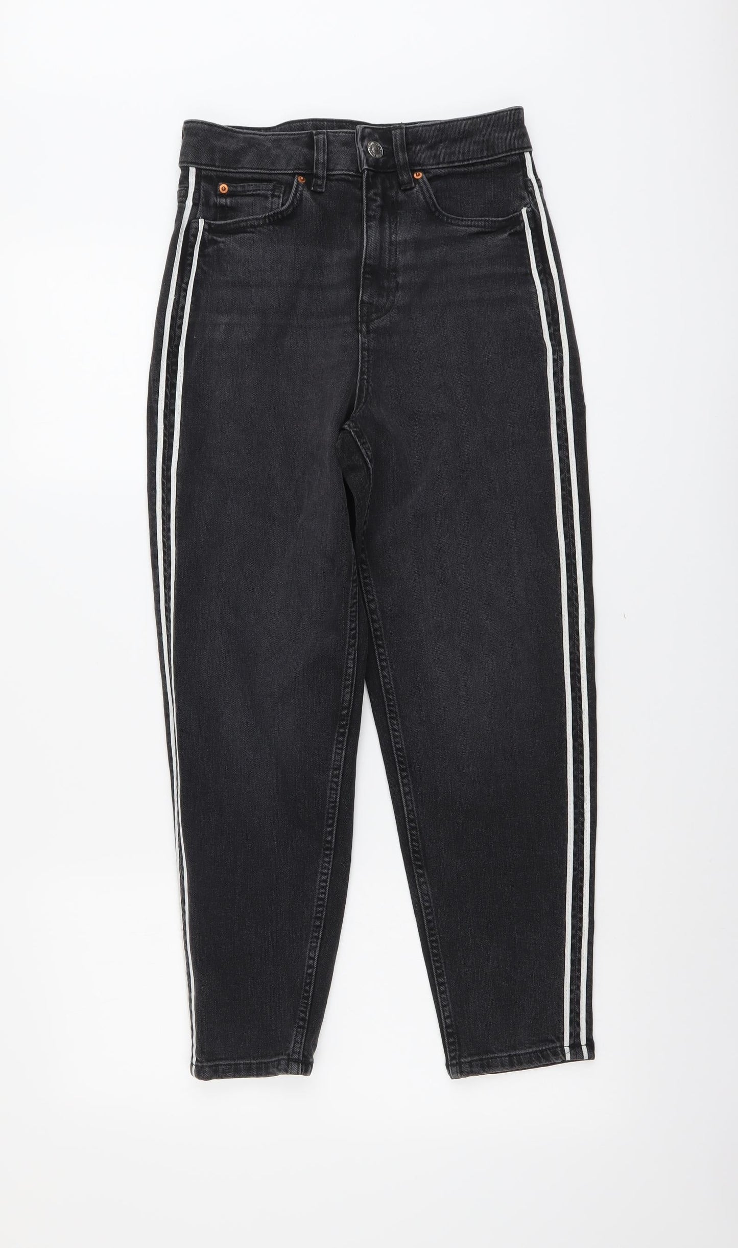 Marks and Spencer Womens Grey Cotton Skinny Jeans Size 6 L26 in Regular Button - Side Stripe Detail