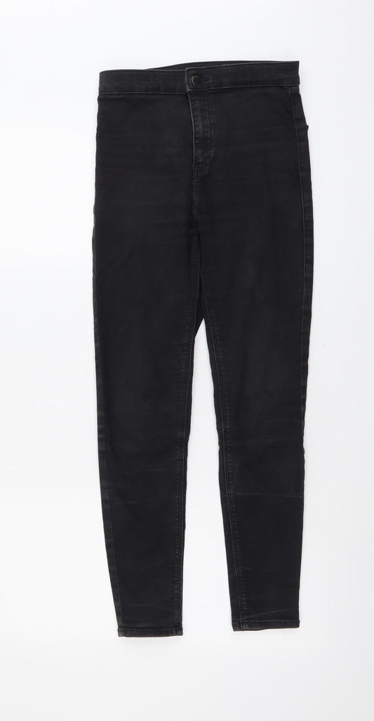 Topshop Womens Black Cotton Skinny Jeans Size 28 in L30 in Regular Button
