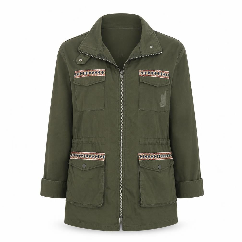 H&M Womens Green Geometric Jacket Size S Zip