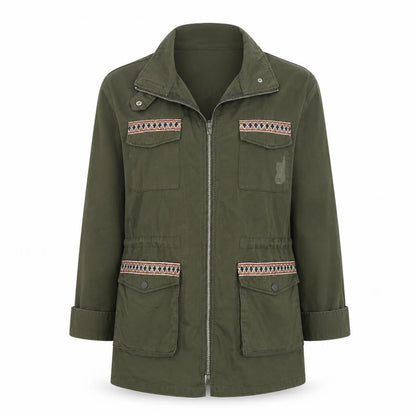 H&M Womens Green Geometric Jacket Size S Zip