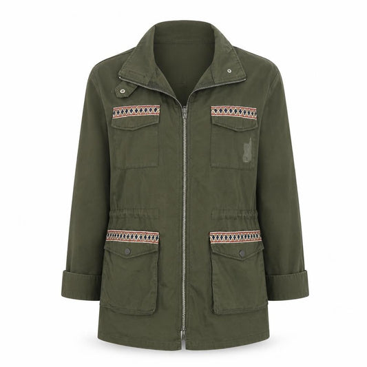 H&M Womens Green Geometric Jacket Size S Zip
