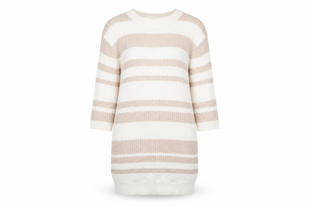 Marks & Spencer Womens Beige Scoop Neck Striped Viscose Pullover Jumper Size 8