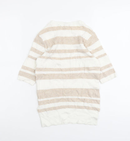 Marks & Spencer Womens Beige Scoop Neck Striped Viscose Pullover Jumper Size 8
