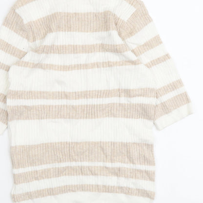 Marks & Spencer Womens Beige Scoop Neck Striped Viscose Pullover Jumper Size 8