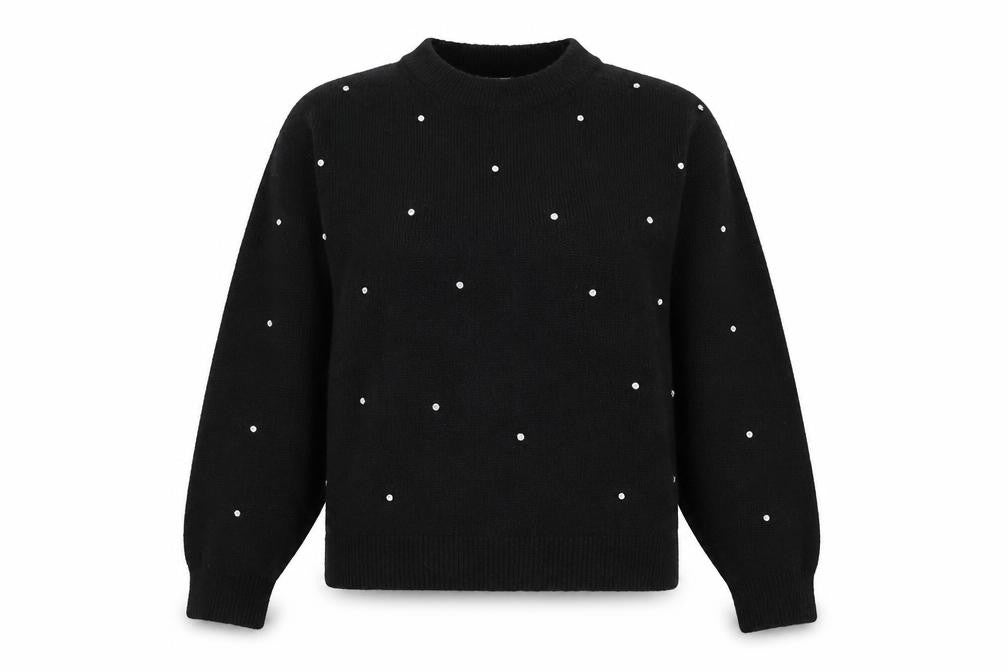 H&M Womens Black Round Neck Polka Dot Polyester Pullover Jumper Size S