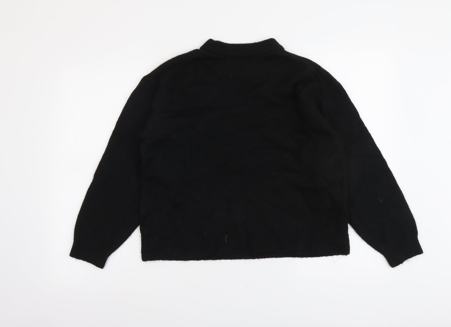 H&M Womens Black Round Neck Polka Dot Polyester Pullover Jumper Size S