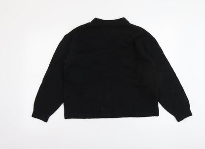 H&M Womens Black Round Neck Polka Dot Polyester Pullover Jumper Size S
