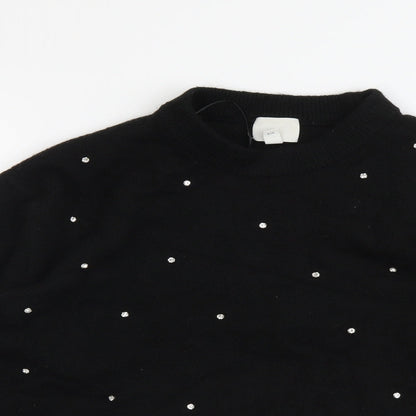 H&M Womens Black Round Neck Polka Dot Polyester Pullover Jumper Size S