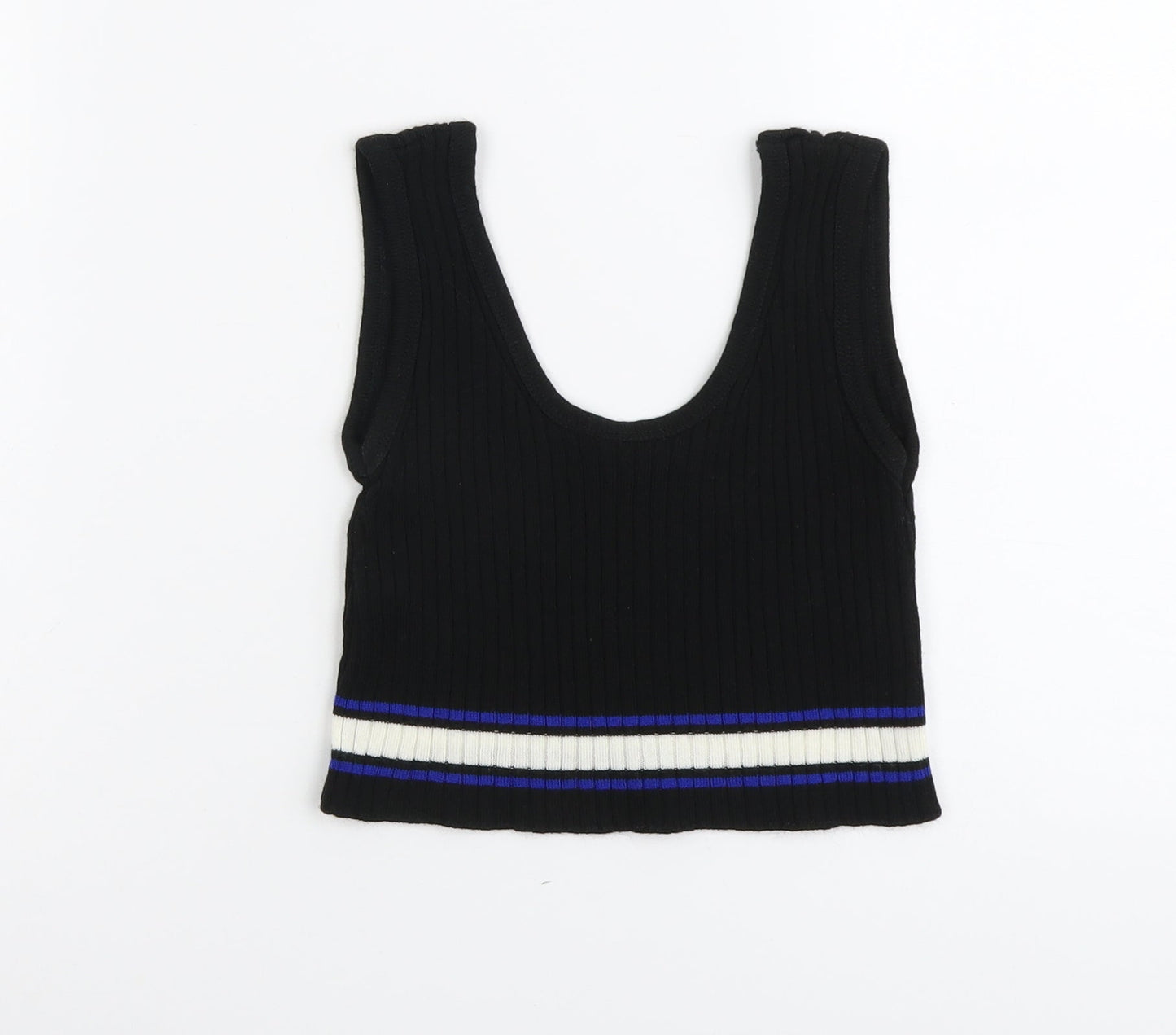 Boohoo Womens Black Acrylic Cropped Tank Size S Scoop Neck - Ribbed