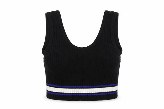 Boohoo Womens Black Acrylic Cropped Tank Size S Scoop Neck - Ribbed