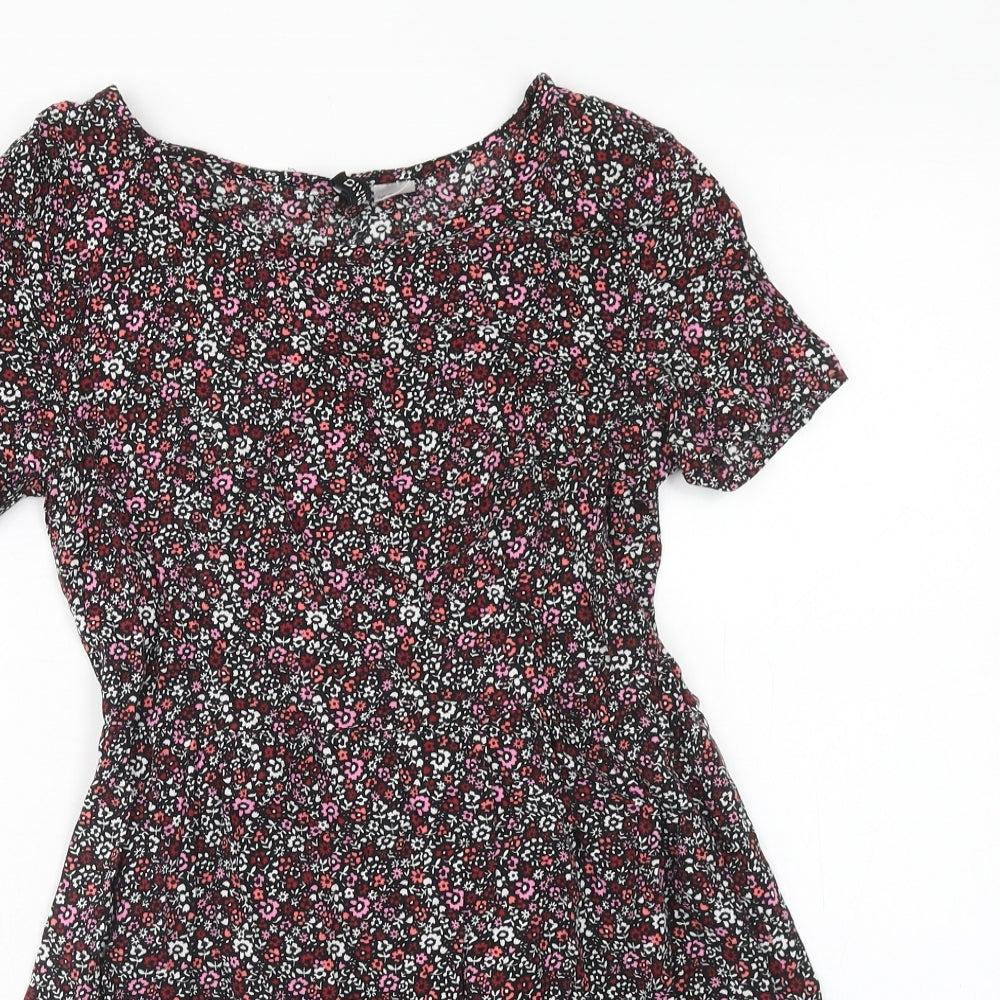 H&M Womens Multicoloured Floral Viscose A-Line Size 4 Boat Neck Pullover