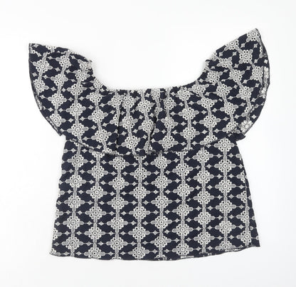 Zara Womens Blue Geometric Polyester Basic Blouse Size M Off the Shoulder