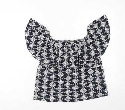 Zara Womens Blue Geometric Polyester Basic Blouse Size M Off the Shoulder