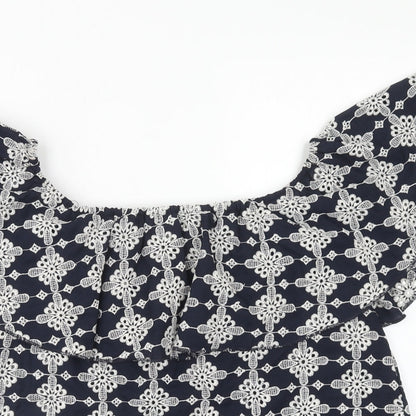 Zara Womens Blue Geometric Polyester Basic Blouse Size M Off the Shoulder