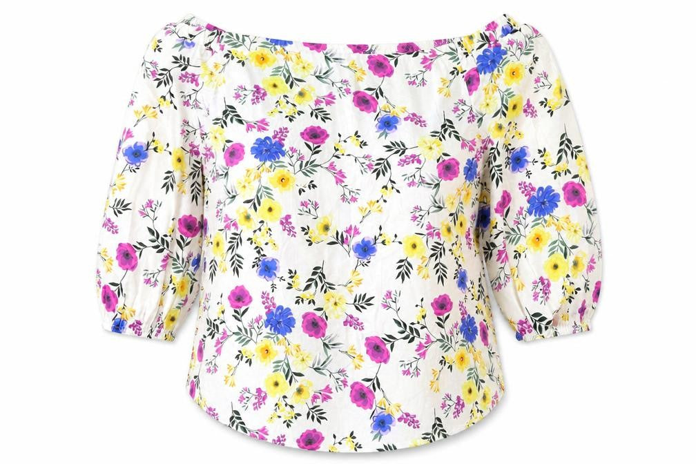 New Look Womens Multicoloured Floral Cotton Basic Blouse Size 12 Off the Shoulder