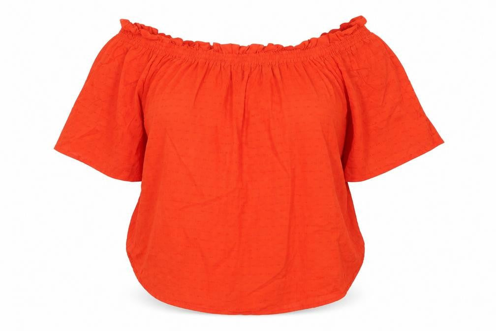 H&M Womens Orange Cotton Basic Blouse Size 12 Off the Shoulder