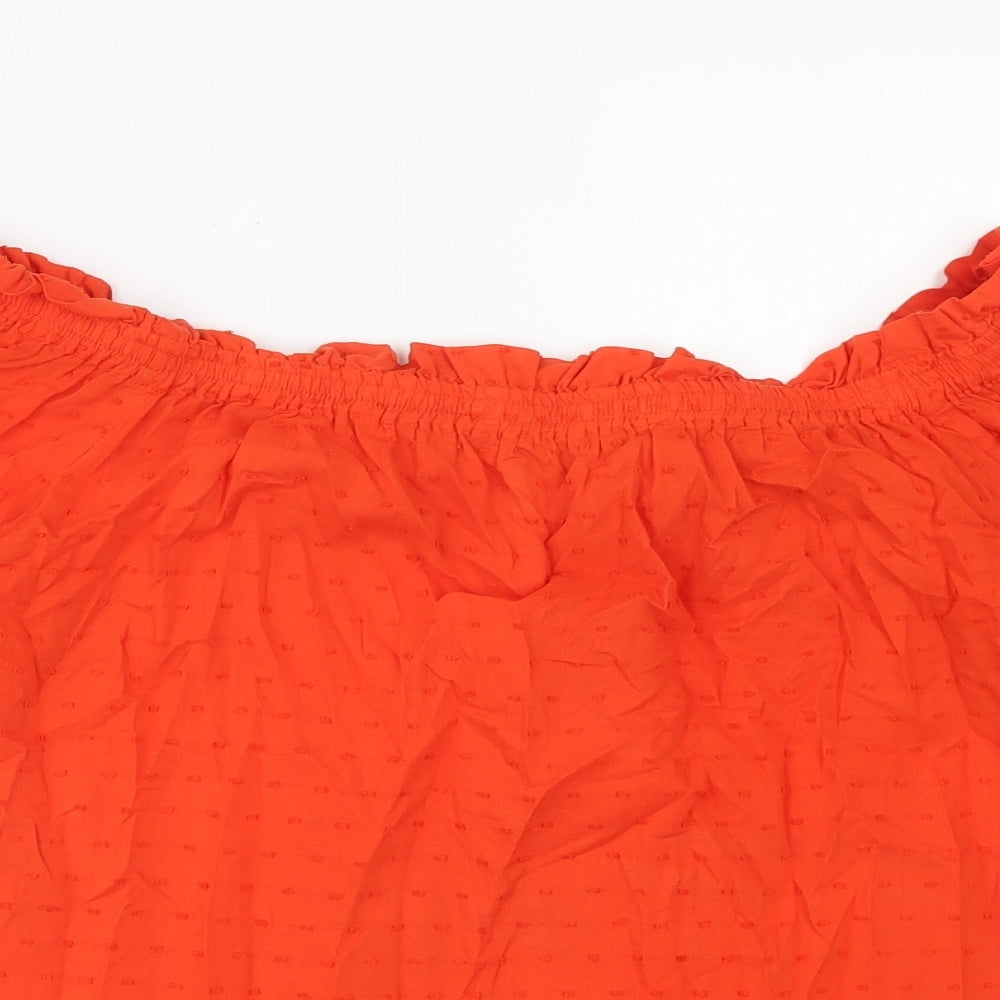 H&M Womens Orange Cotton Basic Blouse Size 12 Off the Shoulder