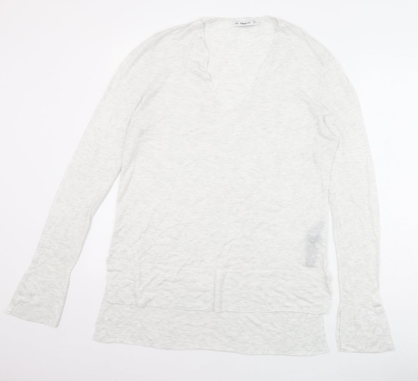 Zara Womens Grey V-Neck Viscose Pullover Jumper Size L