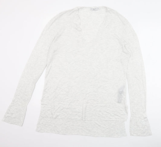 Zara Womens Grey V-Neck Viscose Pullover Jumper Size L