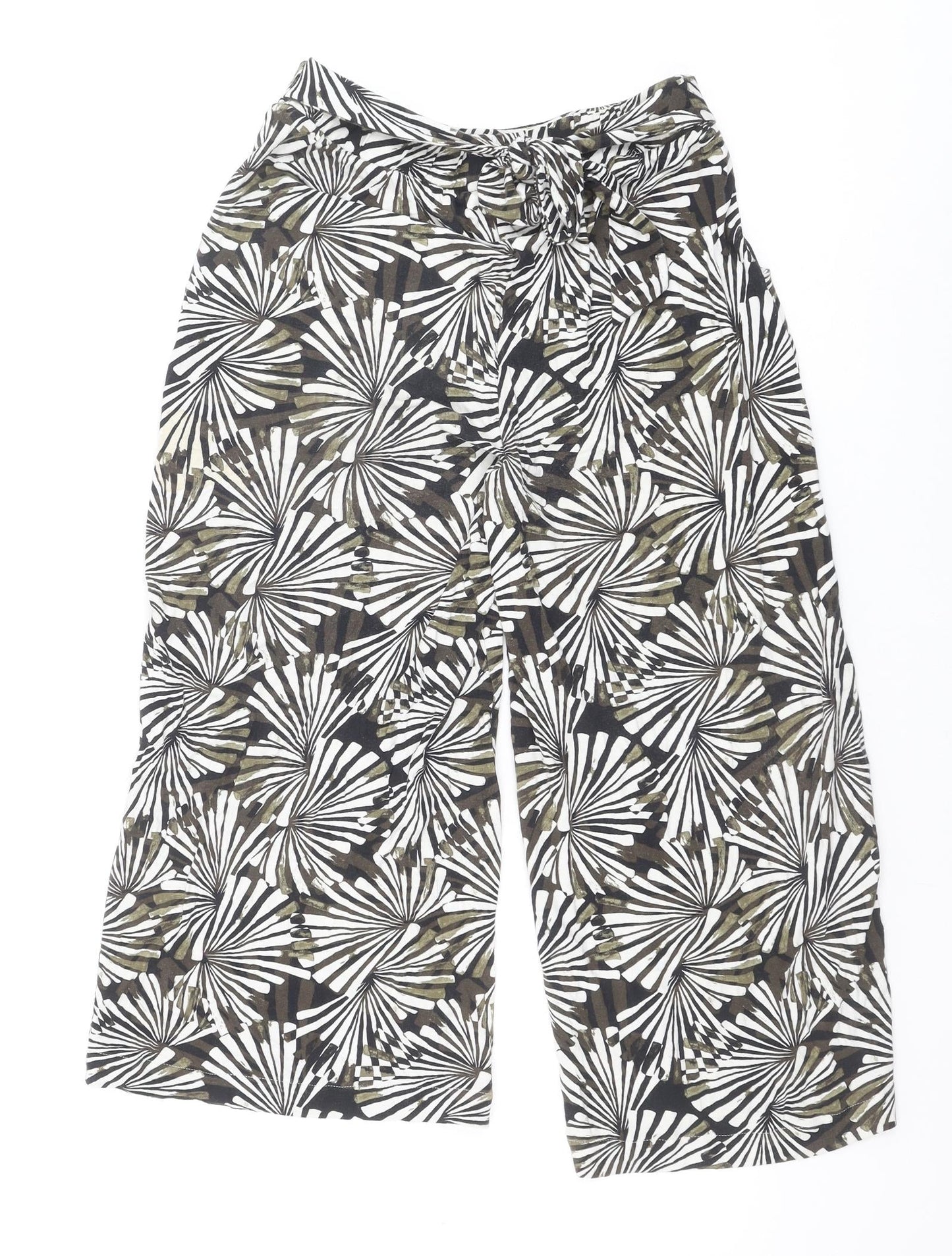 NEXT Womens Green Geometric Viscose Trousers Size 6 Regular Tie