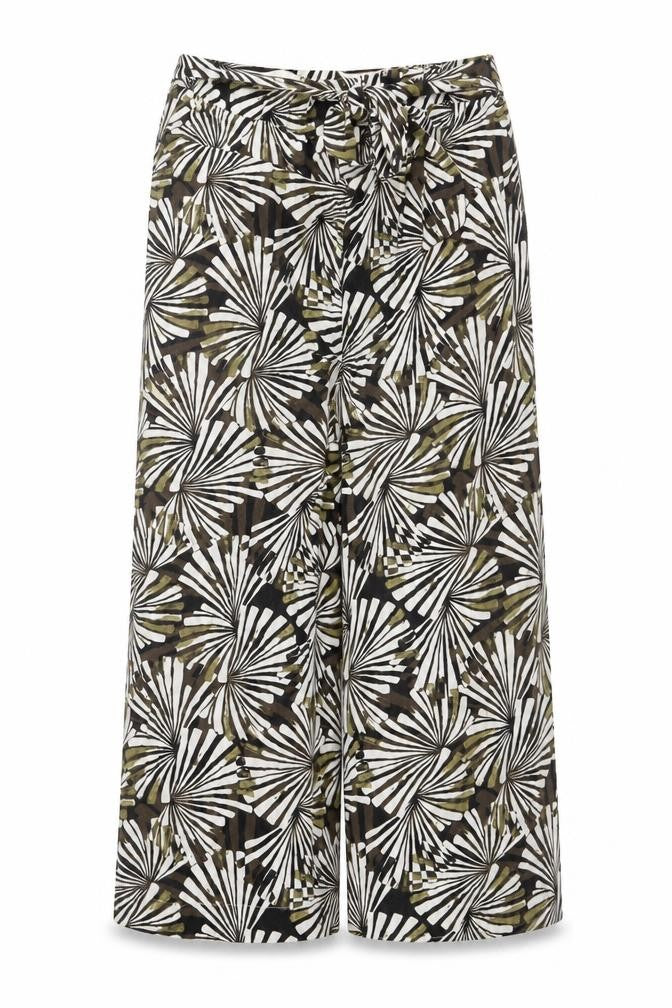 NEXT Womens Green Geometric Viscose Trousers Size 6 Regular Tie