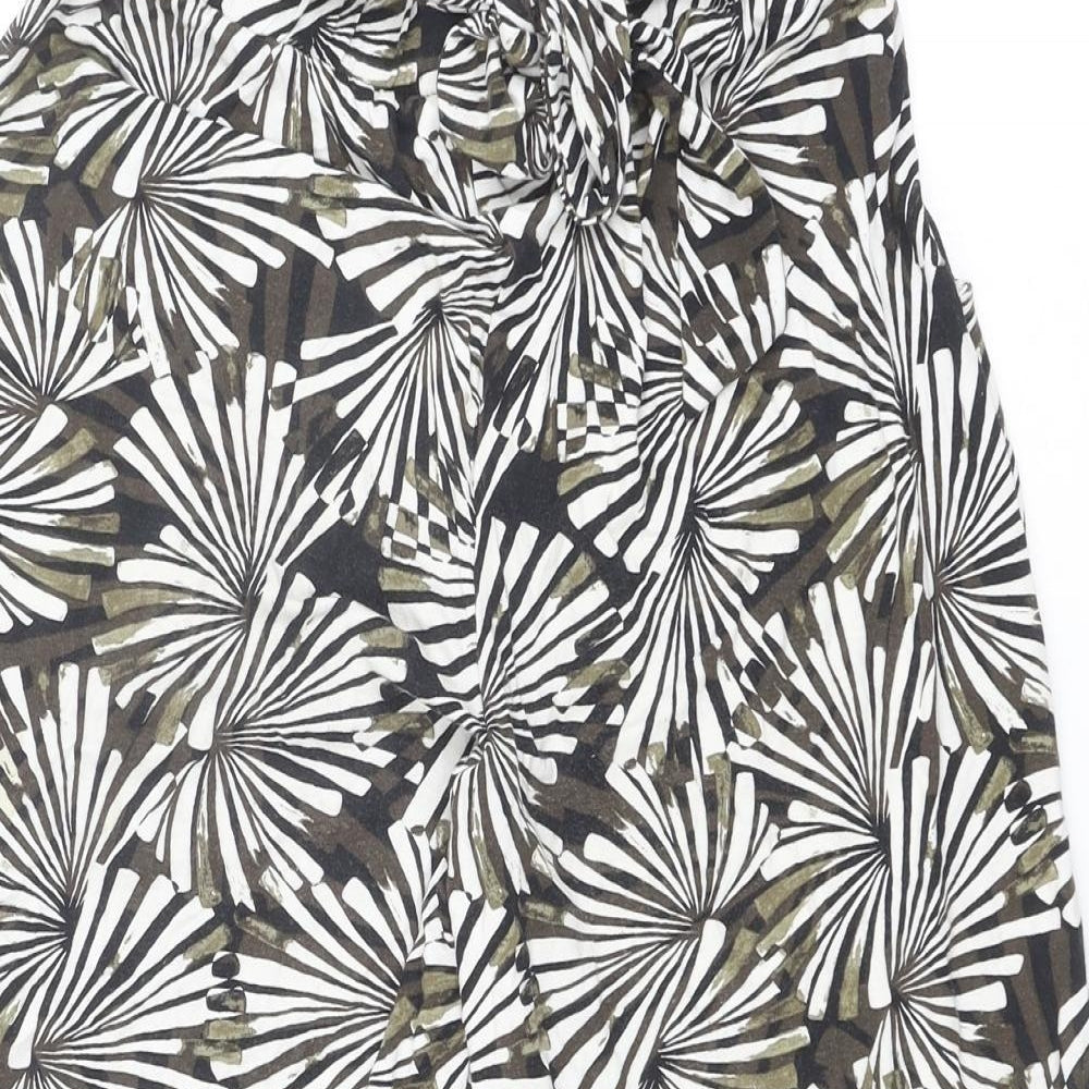 NEXT Womens Green Geometric Viscose Trousers Size 6 Regular Tie