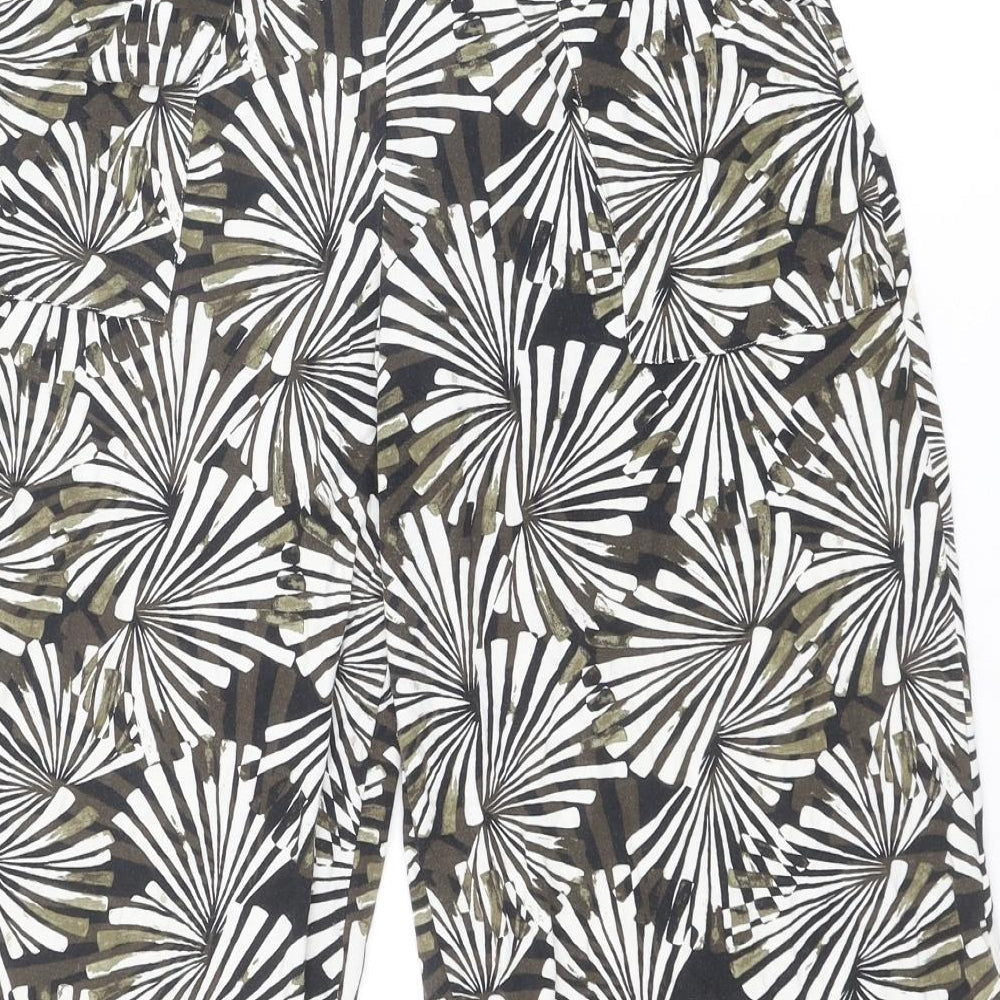 NEXT Womens Green Geometric Viscose Trousers Size 6 Regular Tie