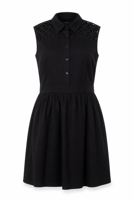 Forever 21 Womens Black Polyester Shirt Dress Size L Collared Zip - Lattice Shoulder Detail