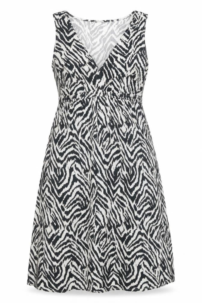 H&M Womens Black Animal Print 100% Cotton A-Line Size S V-Neck Pullover - Zebra Print