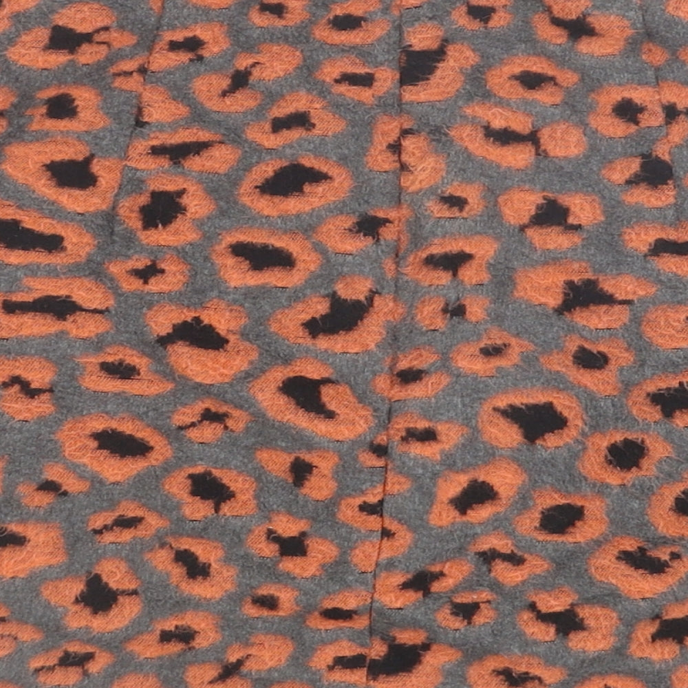Topshop Womens Orange Animal Print Polyester Mini Skirt Size 8 Zip - Leopard Pattern