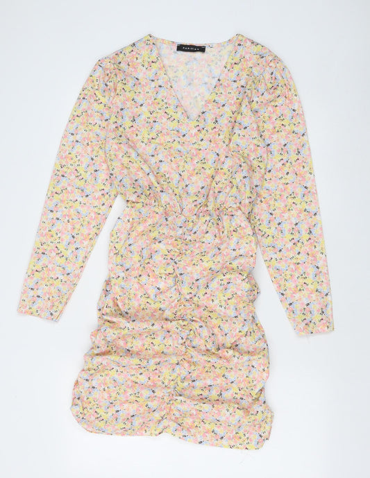 Parisian Womens Multicoloured Floral Polyester Bodycon Size M V-Neck Zip